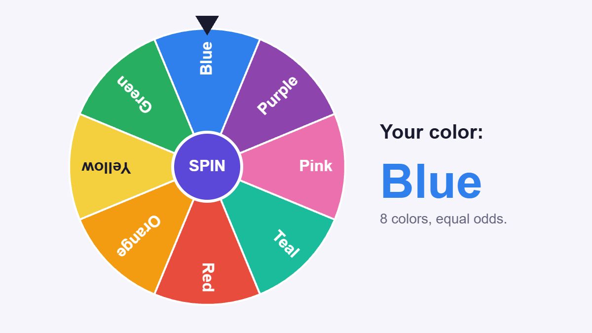 Color wheel picker with eight colors, landing on blue